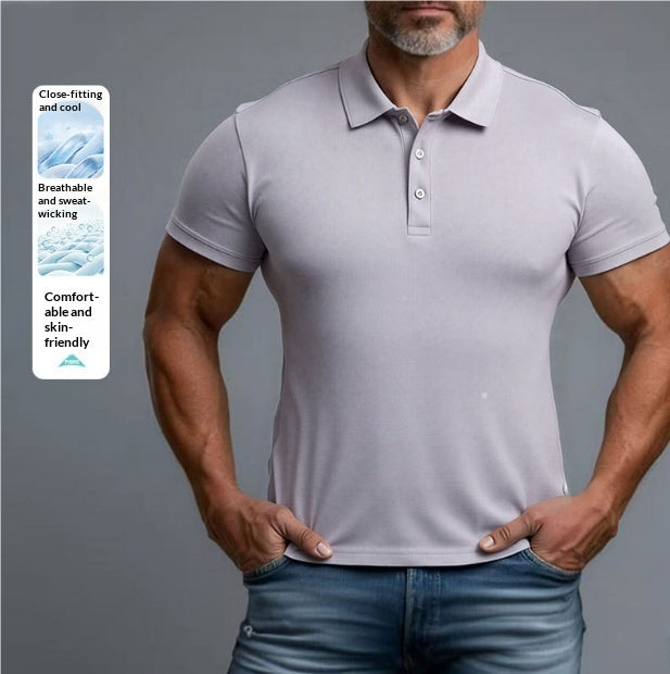 3D Turn-Down Collar Solid Color Men's Short-Sleeve Polo Shirt
