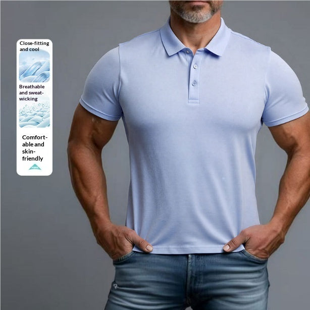 3D Turn-Down Collar Solid Color Men's Short-Sleeve Polo Shirt