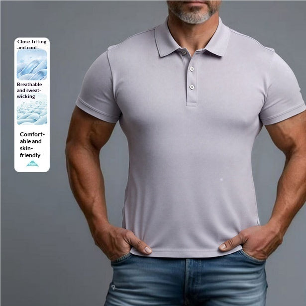3D Turn-Down Collar Solid Color Men's Short-Sleeve Polo Shirt