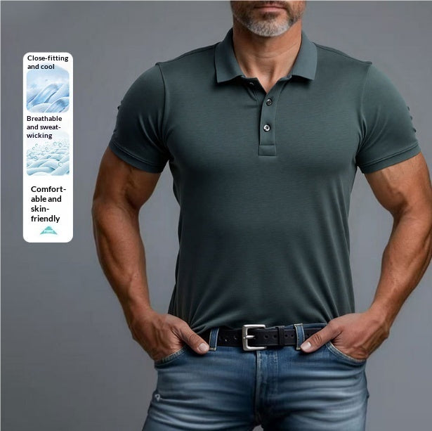3D Turn-Down Collar Solid Color Men's Short-Sleeve Polo Shirt
