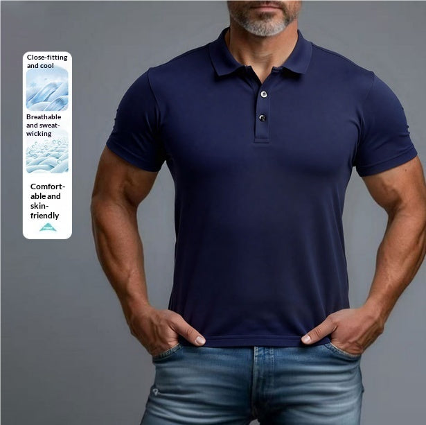 3D Turn-Down Collar Solid Color Men's Short-Sleeve Polo Shirt