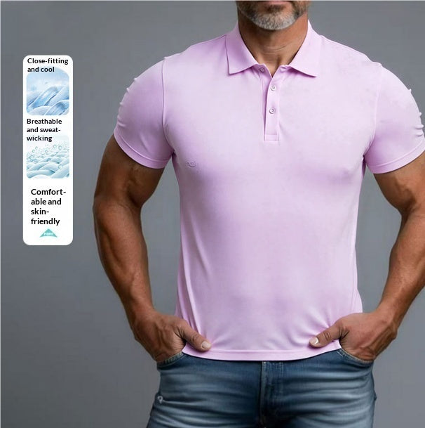 3D Turn-Down Collar Solid Color Men's Short-Sleeve Polo Shirt