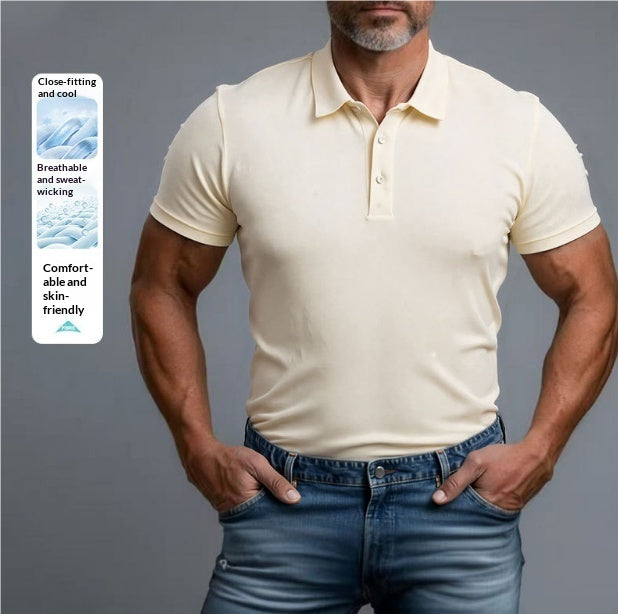 3D Turn-Down Collar Solid Color Men's Short-Sleeve Polo Shirt