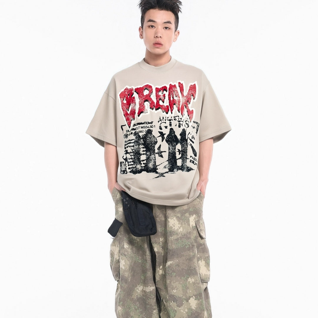 American-style Street Hip-hop Rock Band Letter-printed Short-sleeve Shirt