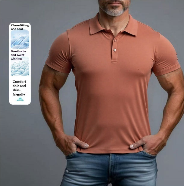 3D Turn-Down Collar Solid Color Men's Short-Sleeve Polo Shirt